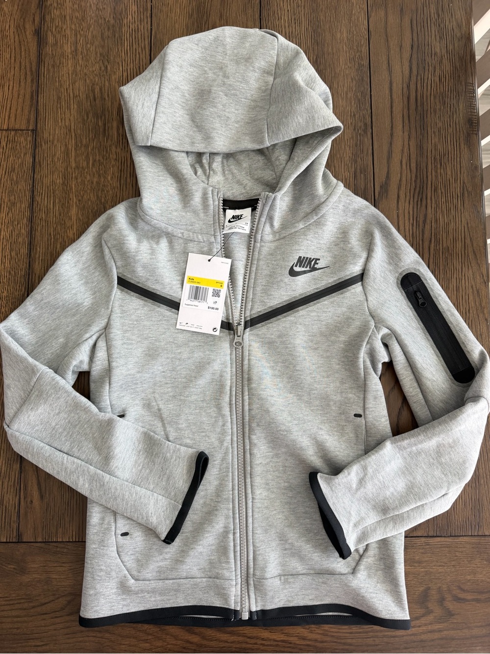 Nike Kids Tech Fleece Full-Zip Hoodie Size Small Heather Grey NWT